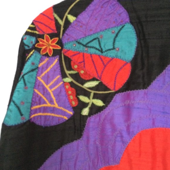 Chicos Design Womens Silk Jacket Sz 3 Multicolor Embroidered Lined Long Sleeve - Picture 4 of 8